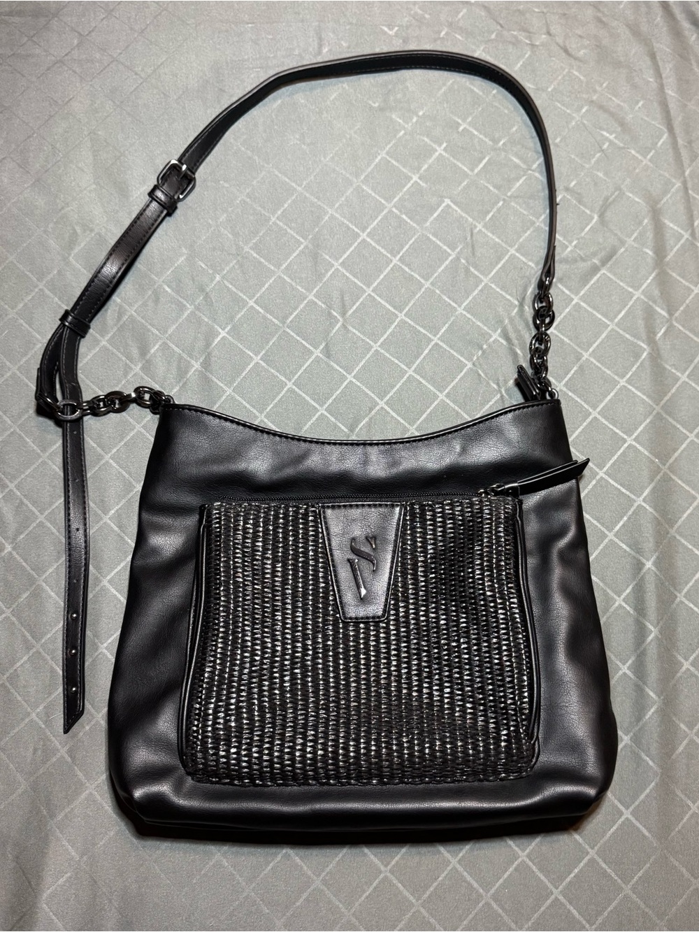 Vera Wang Black Woven Front Shoulder Bag